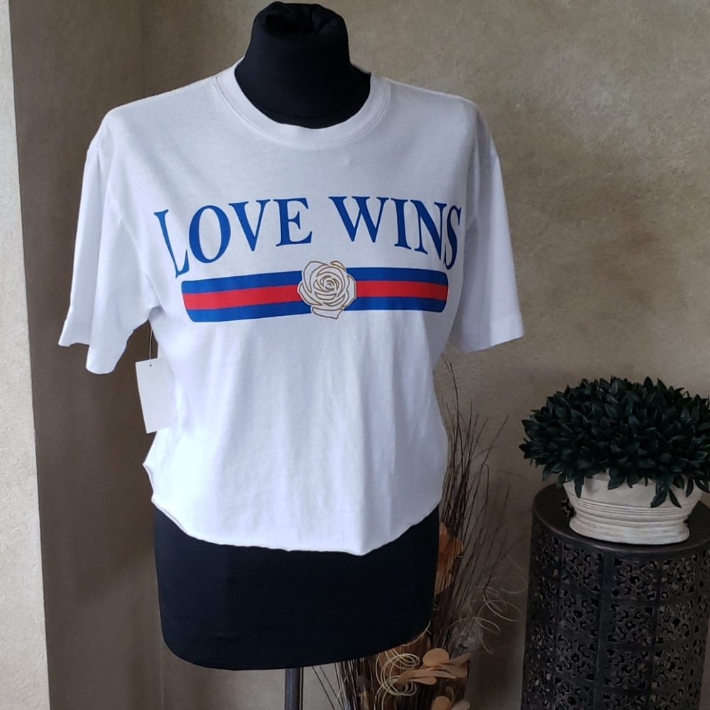 Love Wins Graphic Crop Top Medium Rose Tee Tshirt